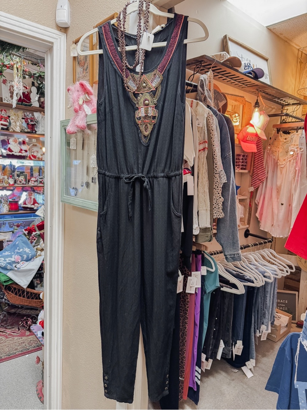 Sleeveless Black Drawstring Jumpsuit
